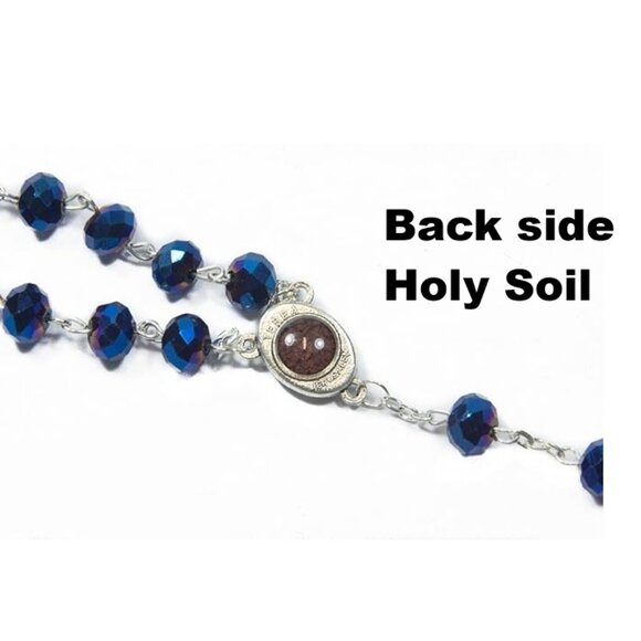 Deep Metallic Blue Crystal Rosary Necklace Jesus Cross Religious Jewelry NWOT - Picture 7 of 13